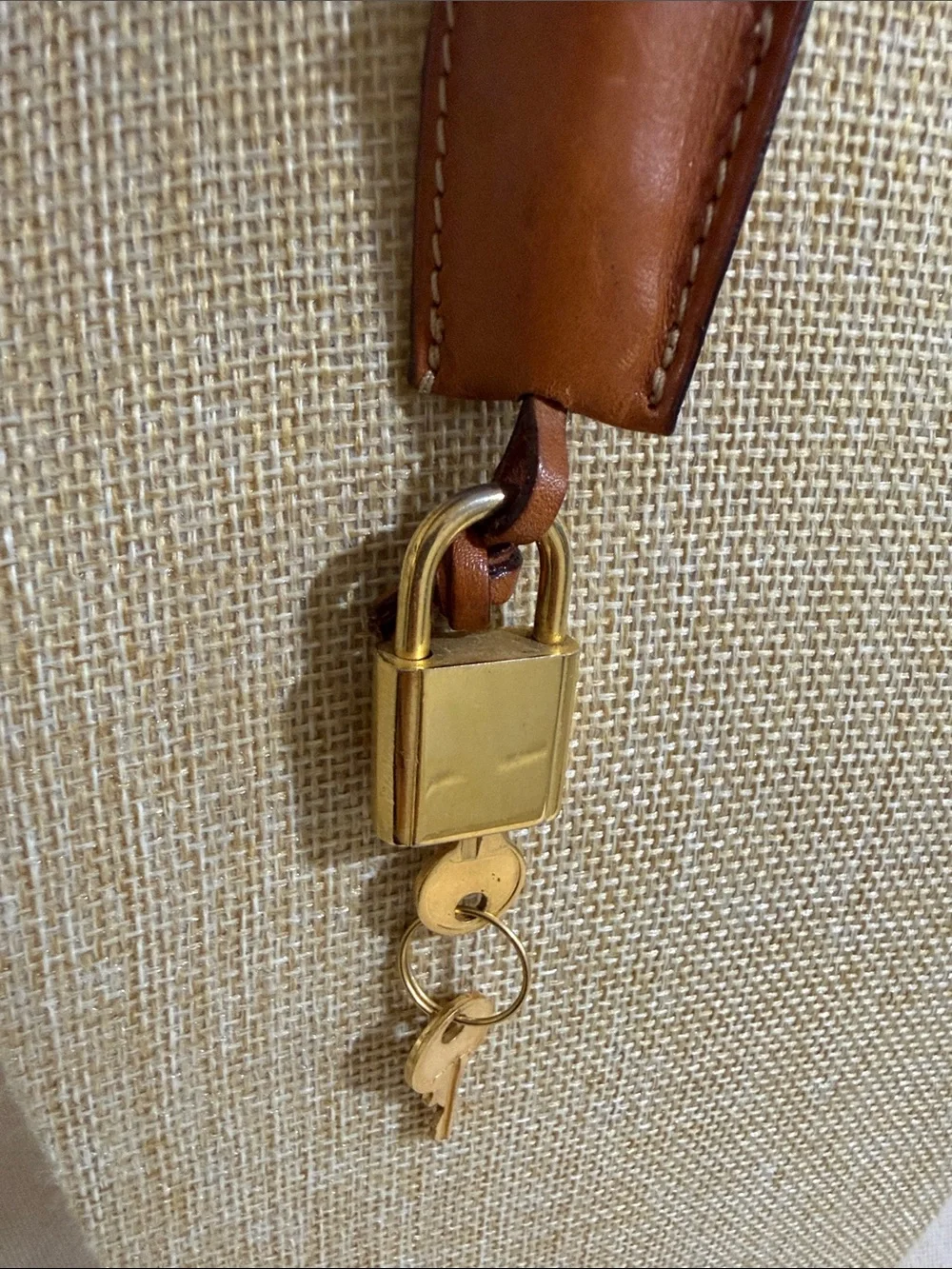 Authentic Celine Rare Tan Leather Keyring with Gold Padlock and keys collectible
